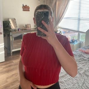 Medium Red High Neck Crop Top